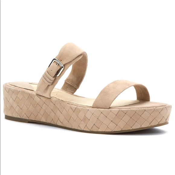 NIB Cream Kid Suede Flat Platform Sandal - Picture 3 of 3
